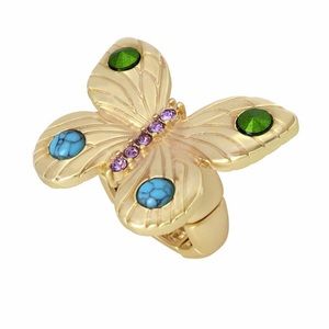 Betsey Johnson Genuine Semi - Precious Turquoise Stone Butterfly Stretch Ring
